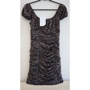 BCBGeneration Women's Sz XS Leopard Printed Ruched Mesh Bodycon Mini Dress